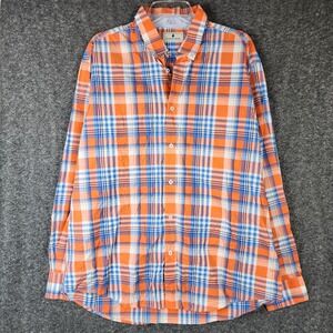 Southern Pines Shirt Mens XL Plaid Orange Blue Button Down Long Sleeve EUC